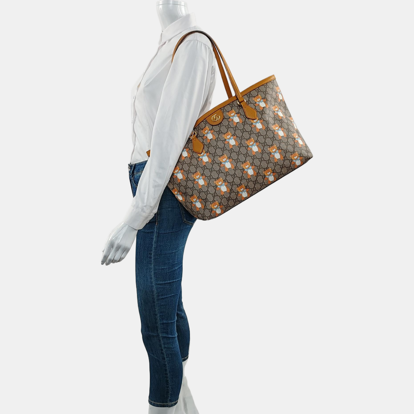 GUCCI Ophidia Medium Beige Coated Canvas Monogram Print Shoulder Bag Golden Hardware-(SKU)-968587936