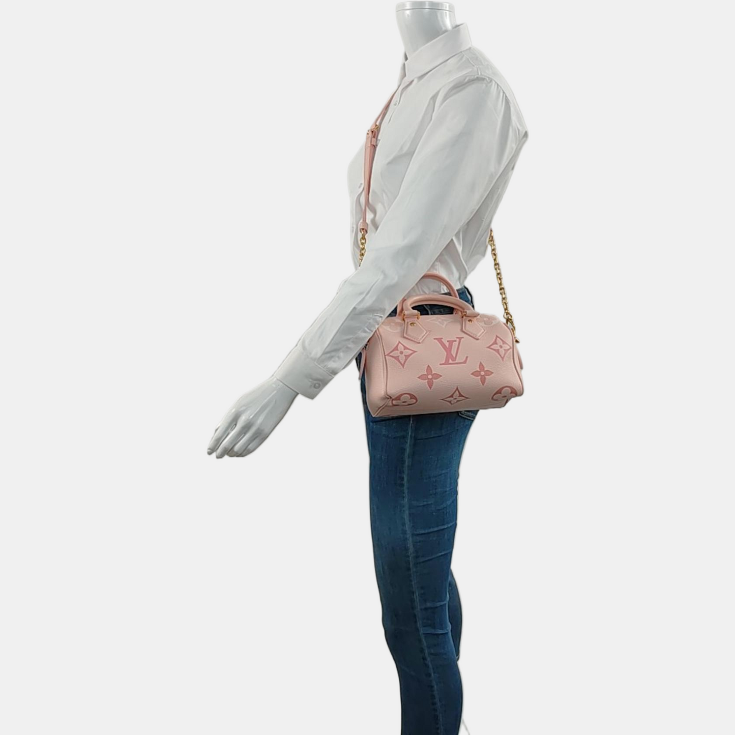 LOUIS VUITTON SPEEDY 20 Pink Calfskin Monogram Boston Bag Single Shoulder Bag Handbag Crossbody Bag Detachable Strap-(SKU)-968552559