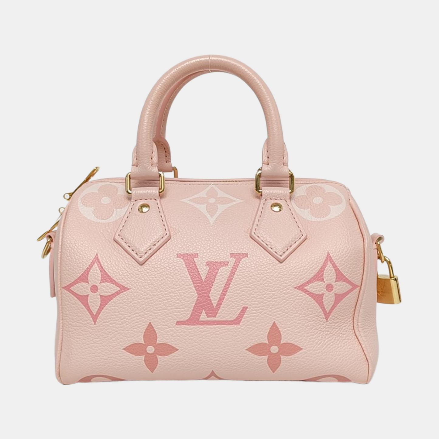 LOUIS VUITTON SPEEDY 20 Pink Calfskin Monogram Boston Bag Single Shoulder Bag Handbag Crossbody Bag Detachable Strap-(SKU)-968552559