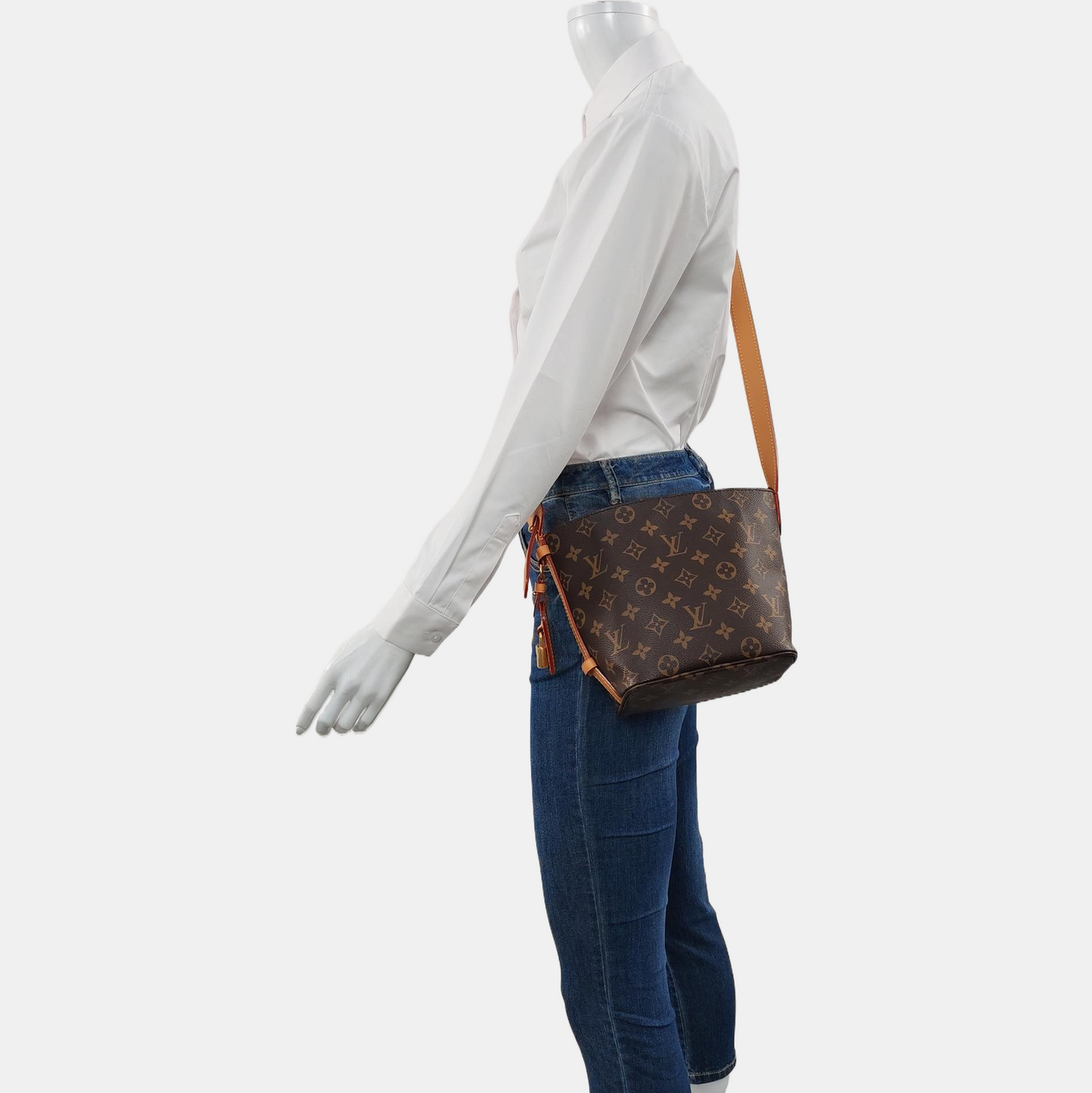 LOUIS VUITTON ALL IN Small Size Brown Coated Canvas Monogram Crossbody Shoulder Bag with Gold Hardware Removable Shoulder Strap-(SKU)-968721073