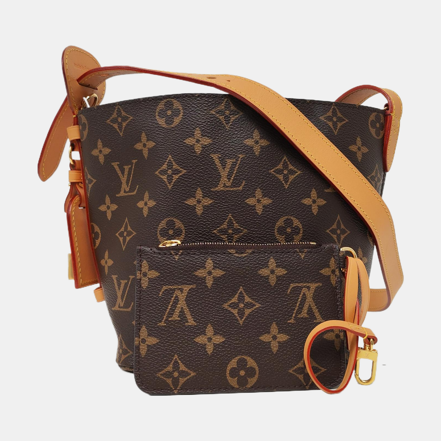 LOUIS VUITTON ALL IN Small Size Brown Coated Canvas Monogram Crossbody Shoulder Bag with Gold Hardware Removable Shoulder Strap-(SKU)-968721073