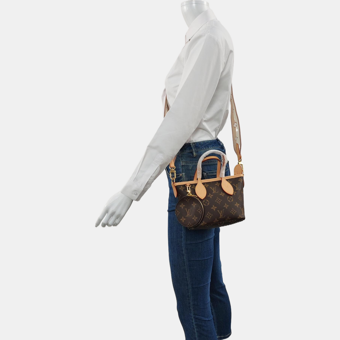 LOUIS VUITTON NEVERFULL BB brown coated canvas Monogram shoulder bag handbag crossbody bag removable shoulder strap-(SKU)-968798097