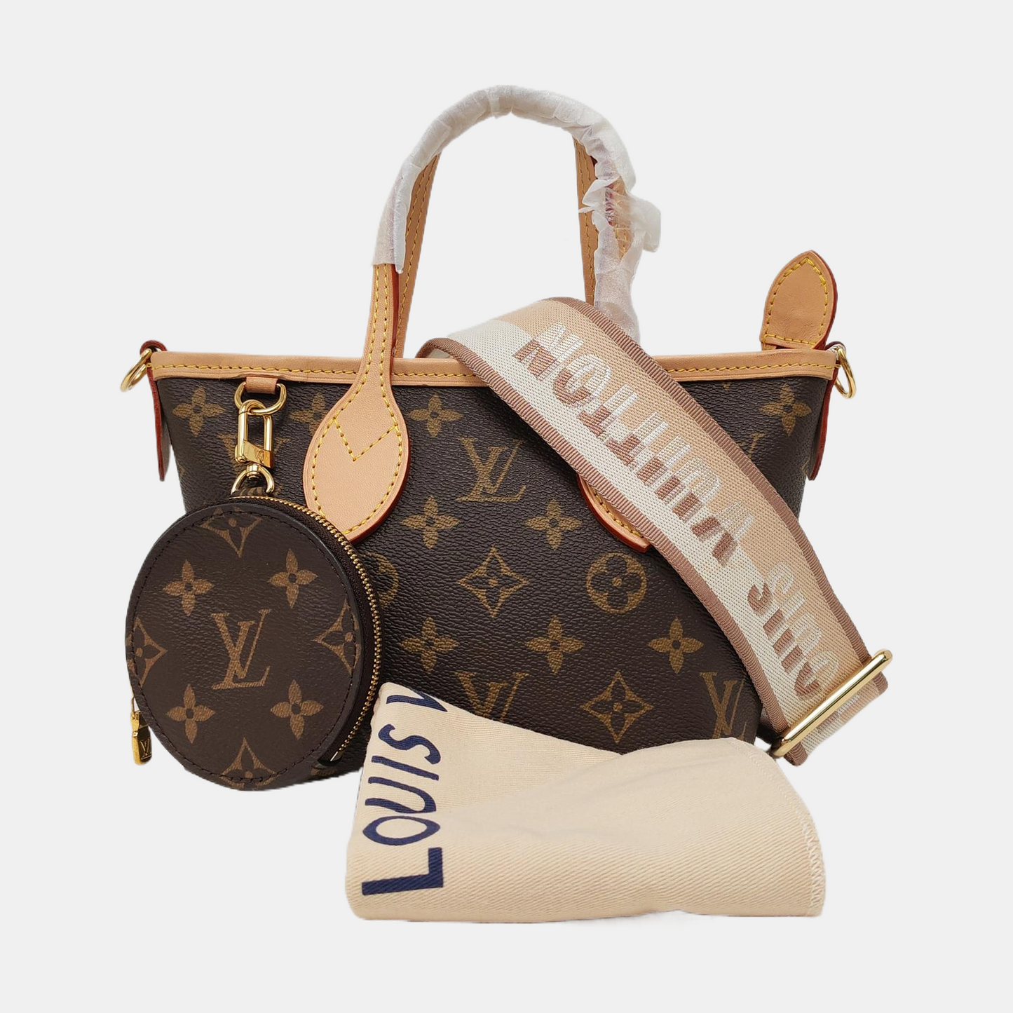 LOUIS VUITTON NEVERFULL BB brown coated canvas Monogram shoulder bag handbag crossbody bag removable shoulder strap-(SKU)-968798097