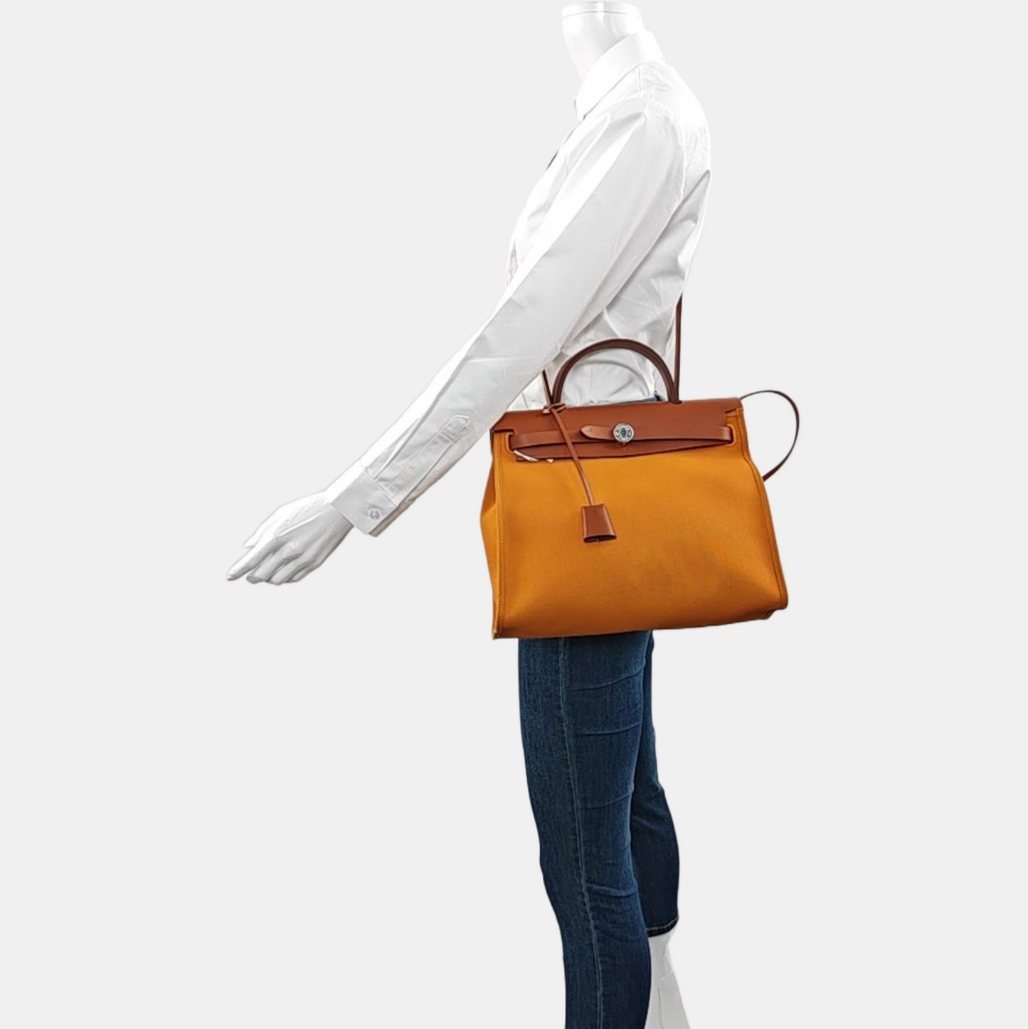 HERMÈS Herbag 31 Sun Yellow Canvas Shoulder Bag Tote Bag Crossbody Bag Silver Hardware C Removable Shoulder Strap-(SKU)-968658898