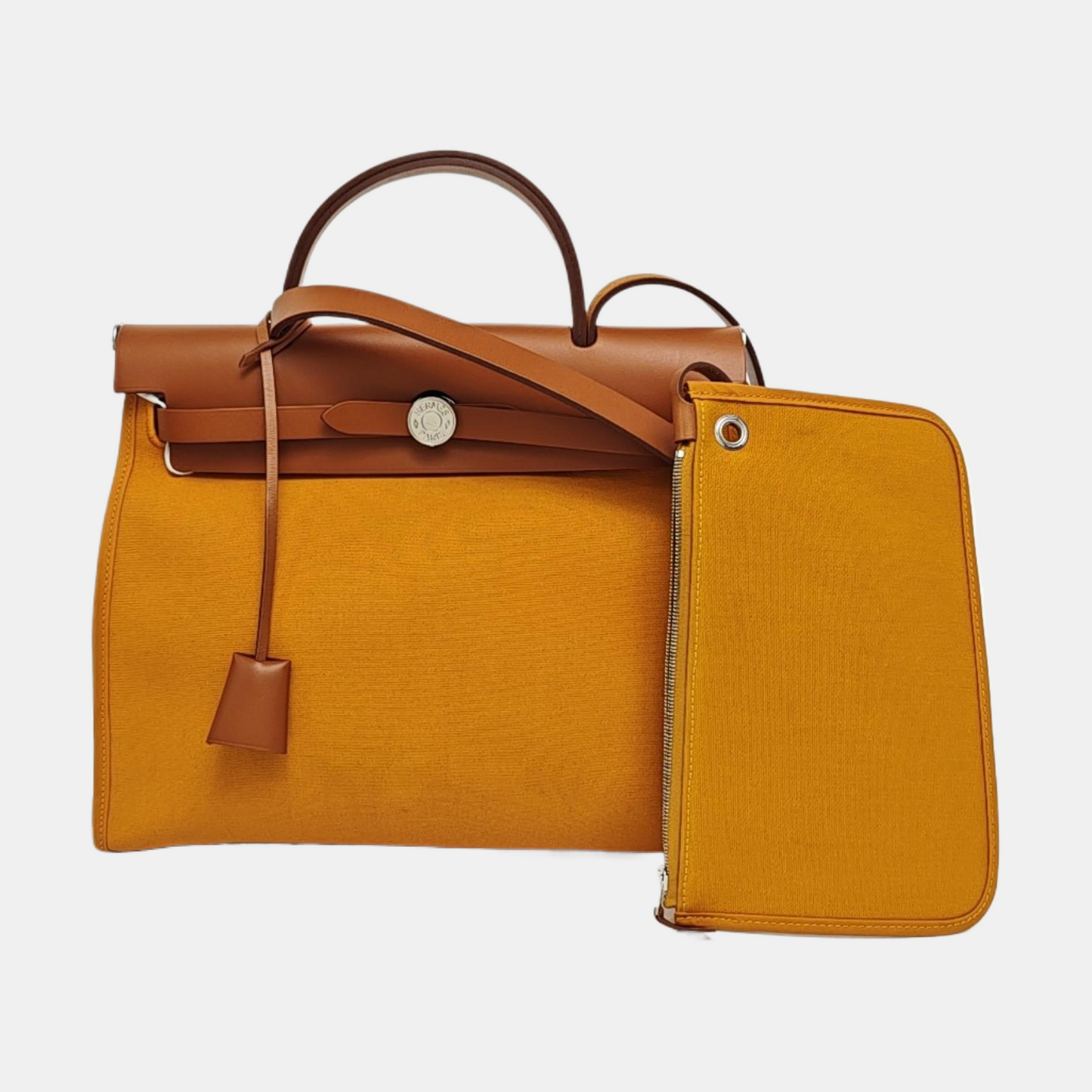 HERMÈS Herbag 31 Sun Yellow Canvas Shoulder Bag Tote Bag Crossbody Bag Silver Hardware C Removable Shoulder Strap-(SKU)-968658898