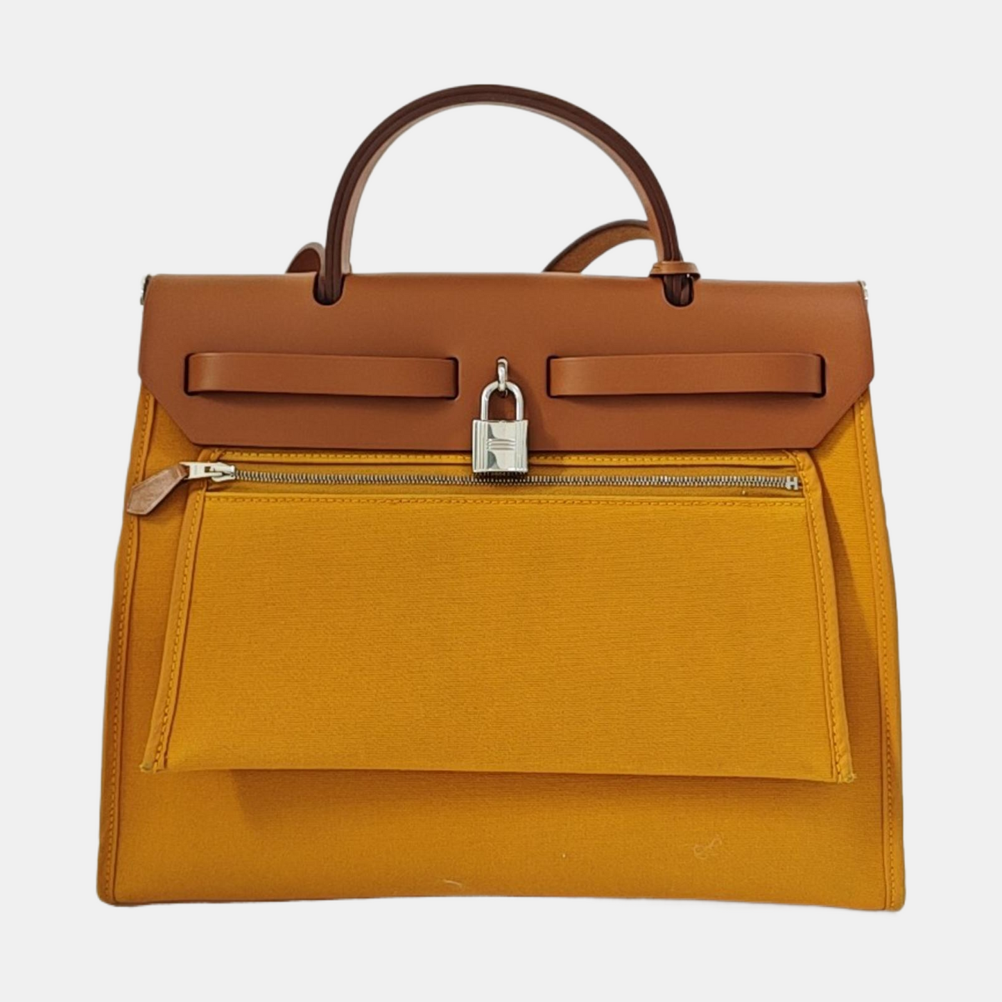 HERMÈS Herbag 31 Sun Yellow Canvas Shoulder Bag Tote Bag Crossbody Bag Silver Hardware C Removable Shoulder Strap-(SKU)-968658898