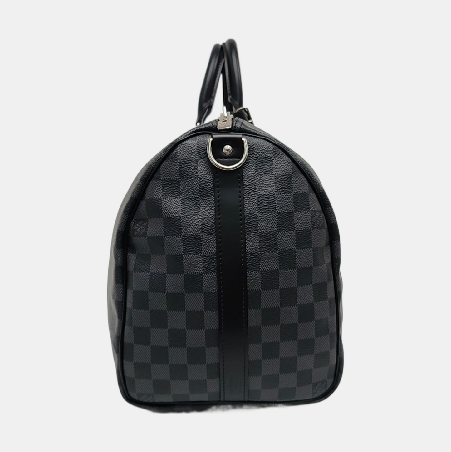 LOUIS VUITTON KEEPALL 45 Grey Coated Canvas Monogram Checkered Shoulder Bag Tote Bag Crossbody Strap-(SKU)-968716297