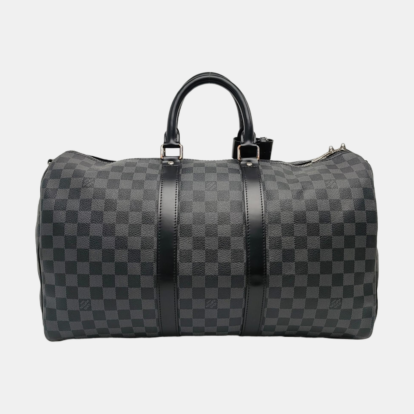 LOUIS VUITTON KEEPALL 45 Grey Coated Canvas Monogram Checkered Shoulder Bag Tote Bag Crossbody Strap-(SKU)-968716297