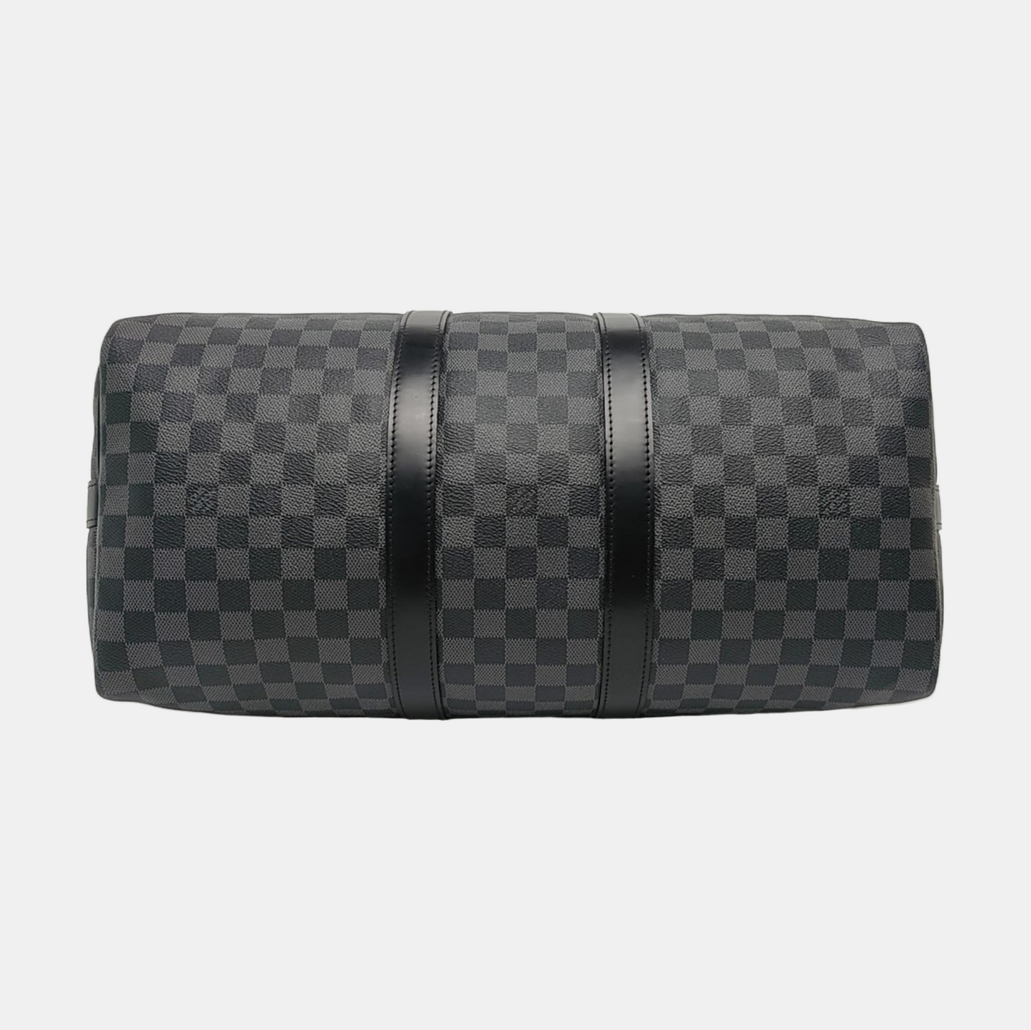 LOUIS VUITTON KEEPALL 45 Grey Coated Canvas Monogram Checkered Shoulder Bag Tote Bag Crossbody Strap-(SKU)-968716297