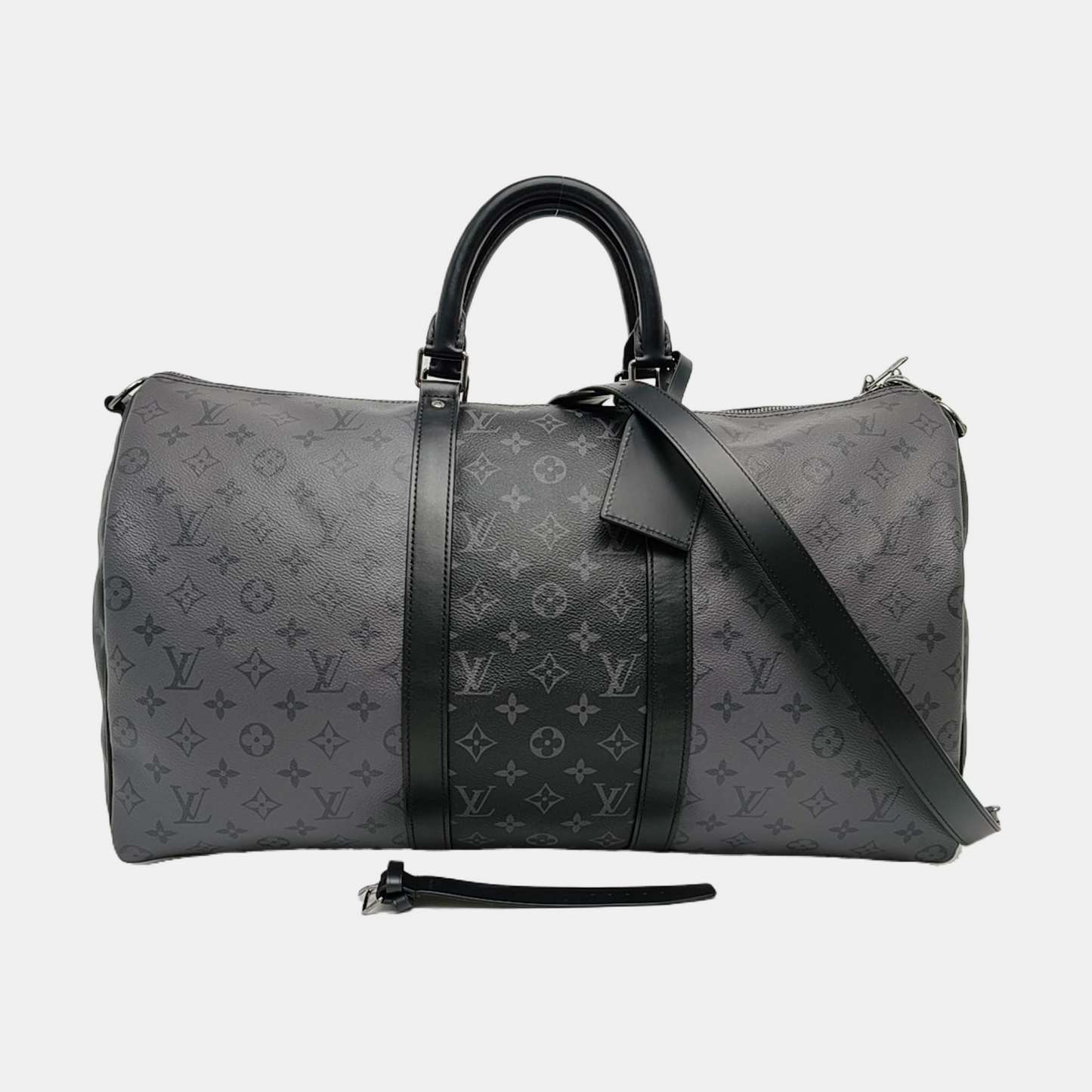 LOUIS VUITTON KEEPALL 50 Grey Coated Canvas Monogram Shoulder Bag Tote Crossbody Bag Silver Hardware Removable Shoulder Strap-(SKU)-967622018