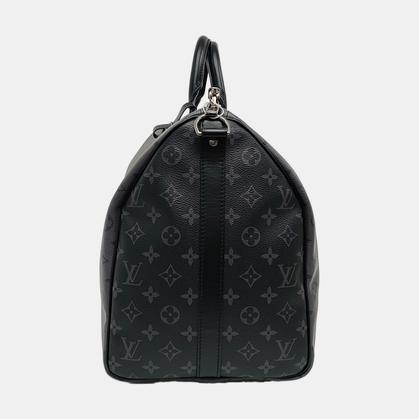 LOUIS VUITTON KEEPALL 50 Grey Coated Canvas Monogram Shoulder Bag Tote Crossbody Bag Silver Hardware Removable Shoulder Strap-(SKU)-967622018