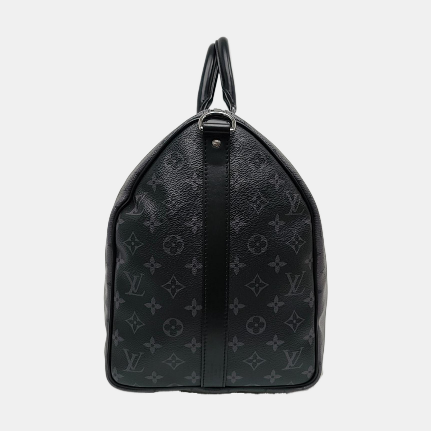 LOUIS VUITTON KEEPALL 50 Grey Coated Canvas Monogram Shoulder Bag Tote Crossbody Bag Silver Hardware Removable Shoulder Strap-(SKU)-967622018