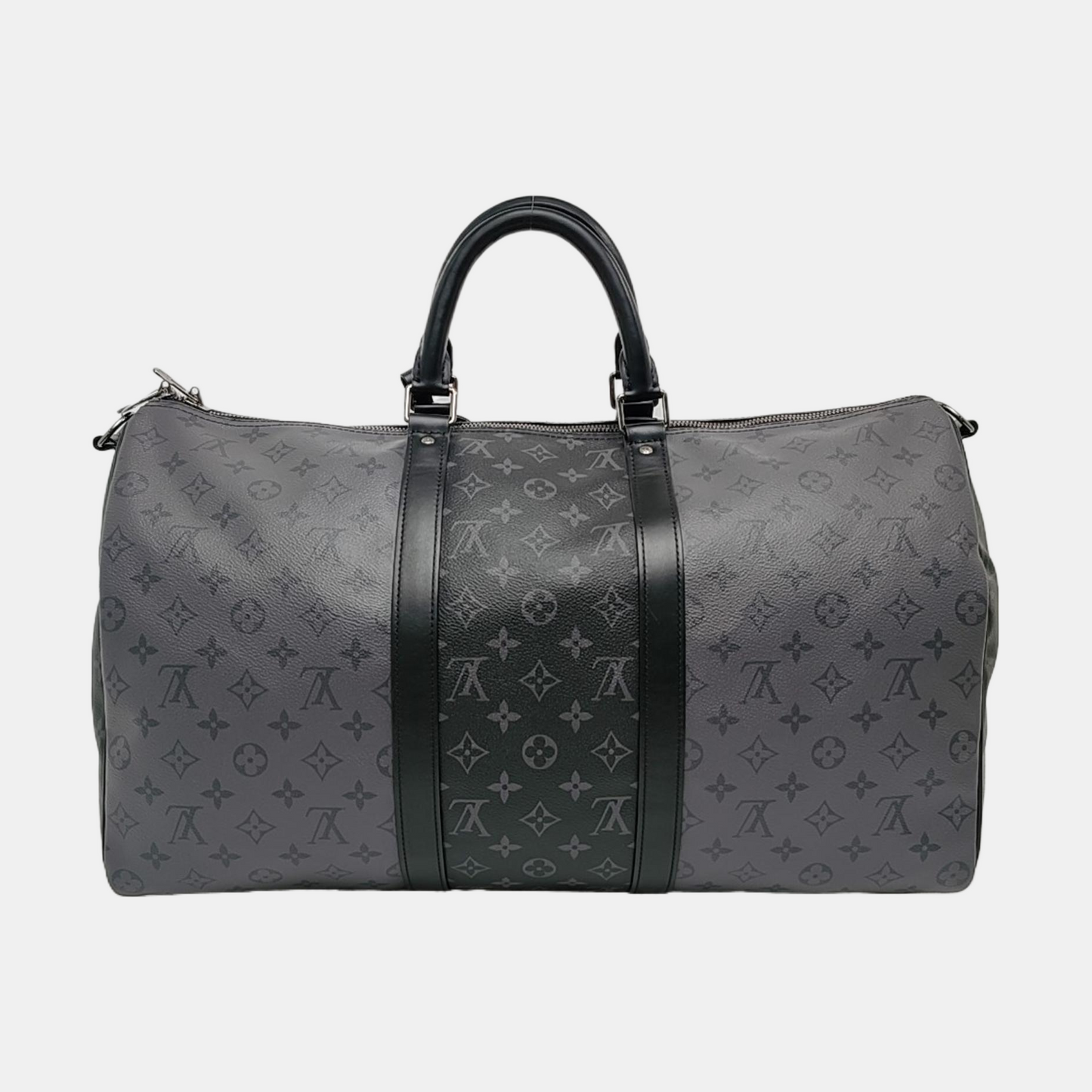 LOUIS VUITTON KEEPALL 50 Grey Coated Canvas Monogram Shoulder Bag Tote Crossbody Bag Silver Hardware Removable Shoulder Strap-(SKU)-967622018