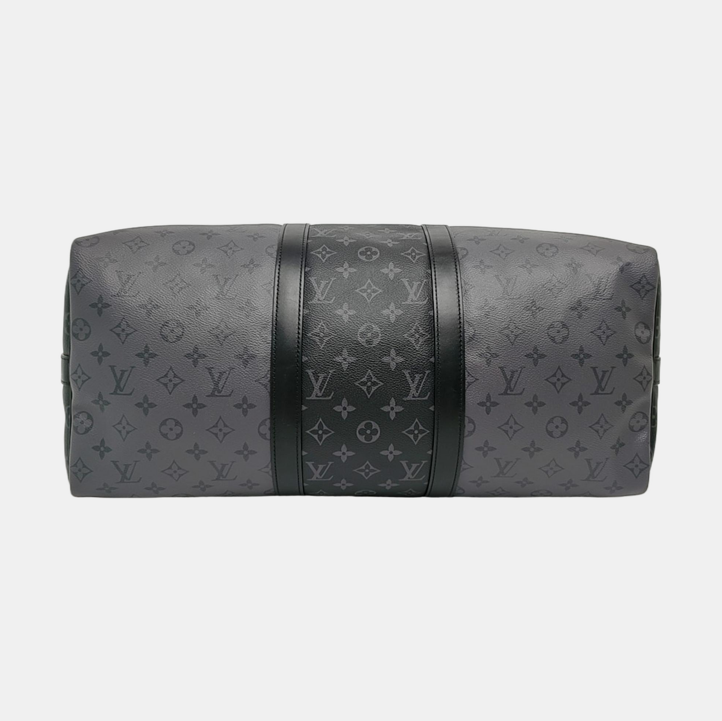 LOUIS VUITTON KEEPALL 50 Grey Coated Canvas Monogram Shoulder Bag Tote Crossbody Bag Silver Hardware Removable Shoulder Strap-(SKU)-967622018