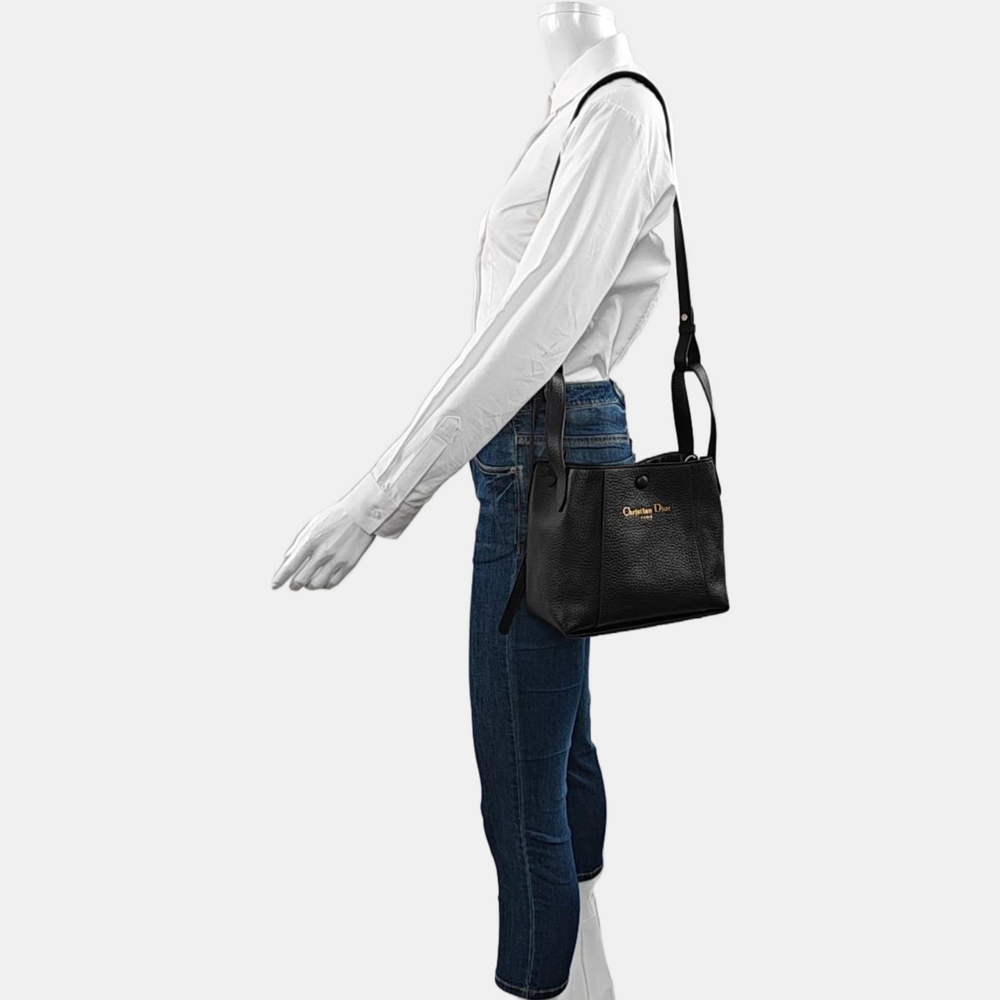 DIOR CD Signature Small Black Leather Crossbody Bag with Gold Hardware and Removable Strap-(SKU)-968313173
