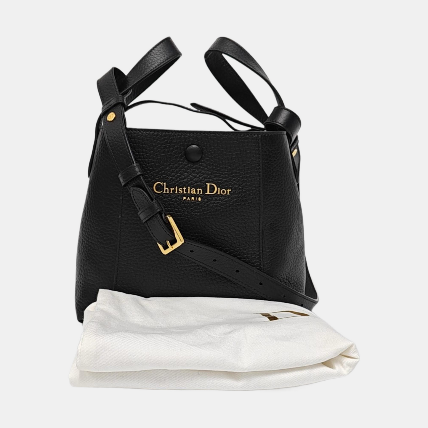 DIOR CD Signature Small Black Leather Crossbody Bag with Gold Hardware and Removable Strap-(SKU)-968313173
