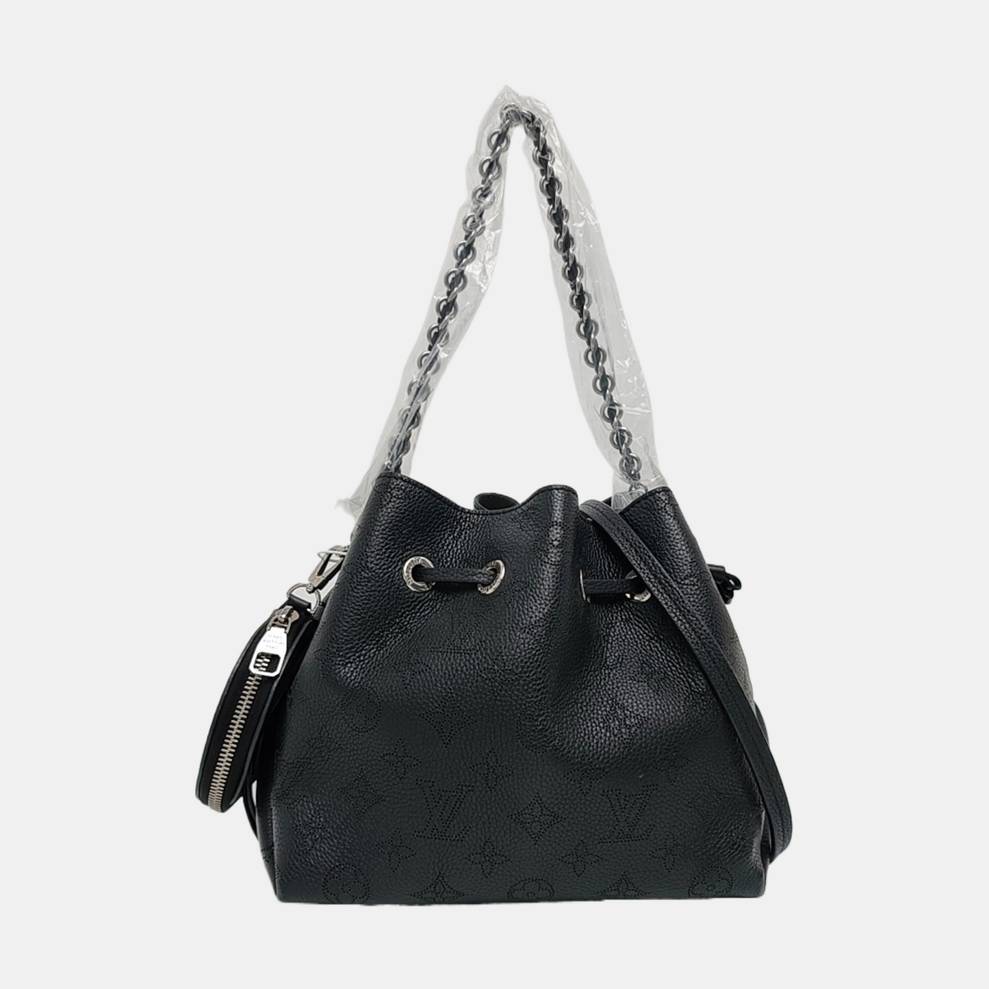 LOUIS VUITTON BELLA Black Calfskin Monogram Shoulder Bag Tote Bag Crossbody Bag Silver Hardware Pockets 2 Removable Straps-(SKU)-967203309
