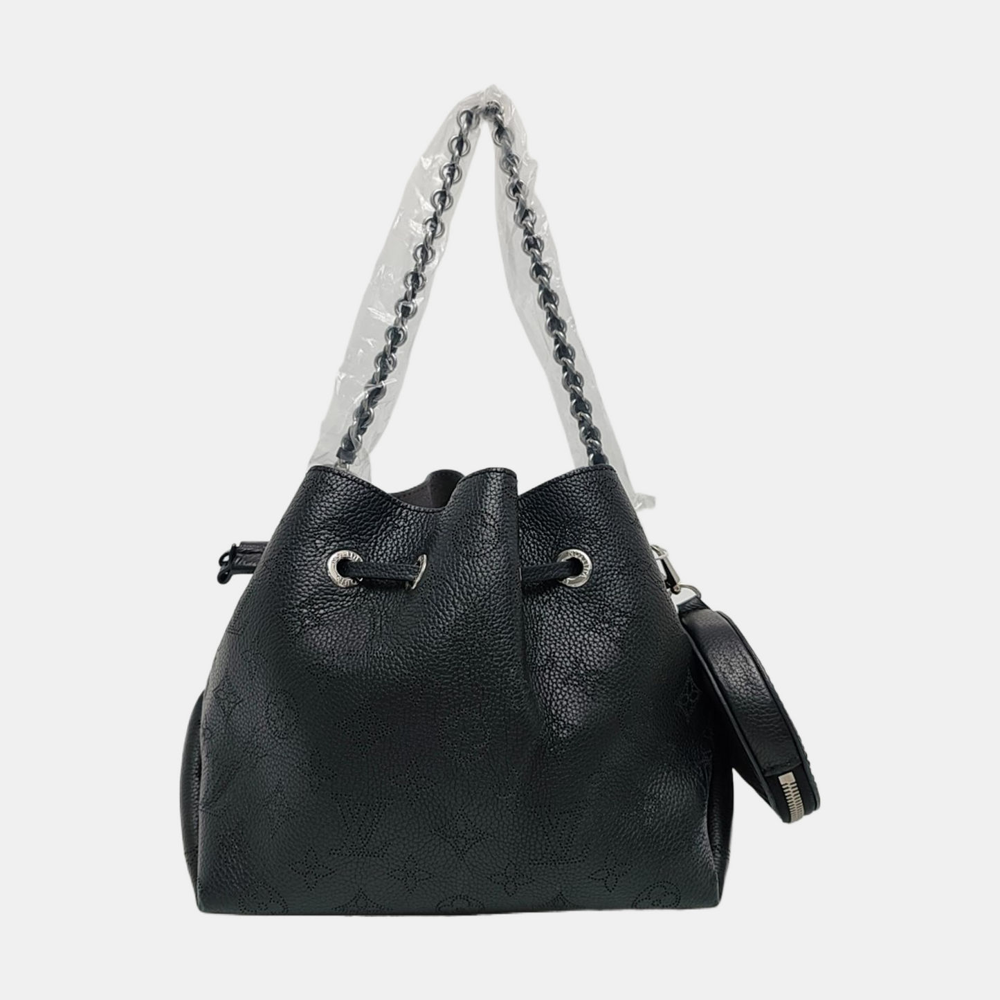LOUIS VUITTON BELLA Black Calfskin Monogram Shoulder Bag Tote Bag Crossbody Bag Silver Hardware Pockets 2 Removable Straps-(SKU)-967203309