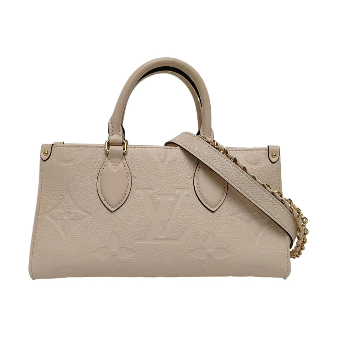 LOUIS VUITTON ONTHEGO EAST WEST Beige Cowhide Monogram Empreinte Jungle Bag Crossbody Shoulder Bag Tote Bag with Gold Hardware 2 Removable Shoulder Straps-(SKU)-968719950