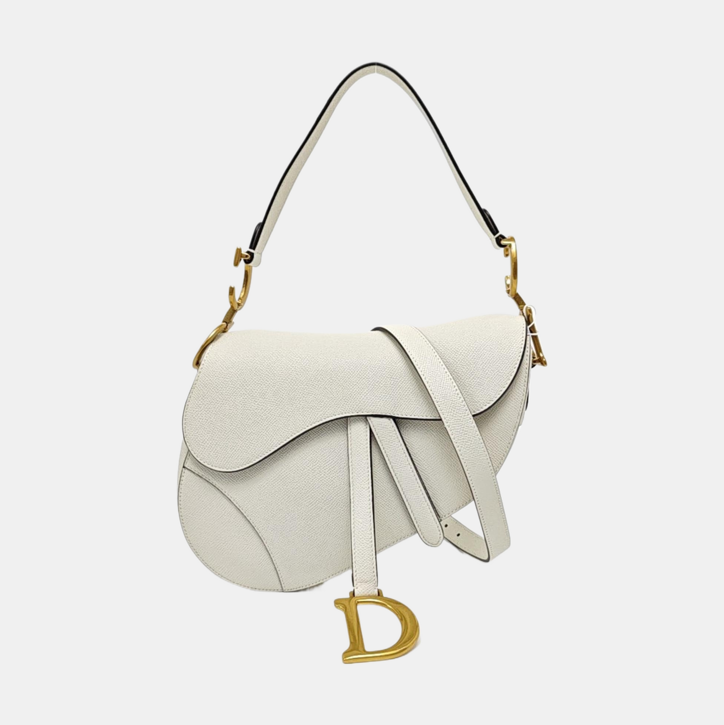 DIOR Saddle Small White Leather Saddle Bag with Gold Hardware, Removable Strap-(SKU)-968234985