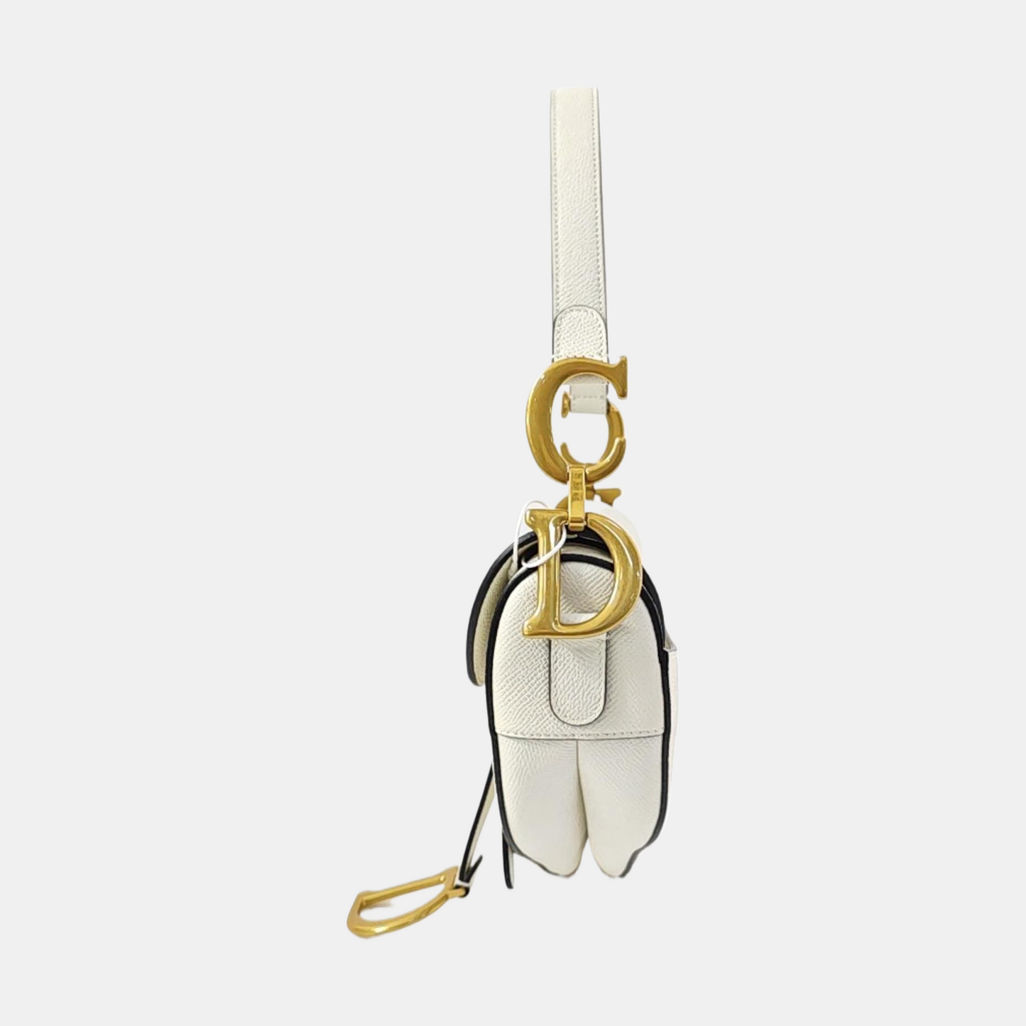 DIOR Saddle Small White Leather Saddle Bag with Gold Hardware, Removable Strap-(SKU)-968234985