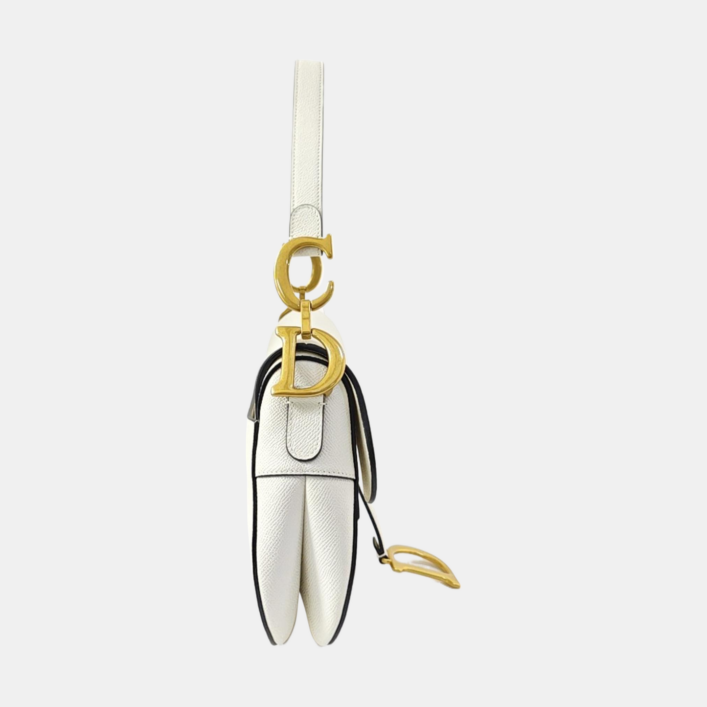 DIOR Saddle Small White Leather Saddle Bag with Gold Hardware, Removable Strap-(SKU)-968234985