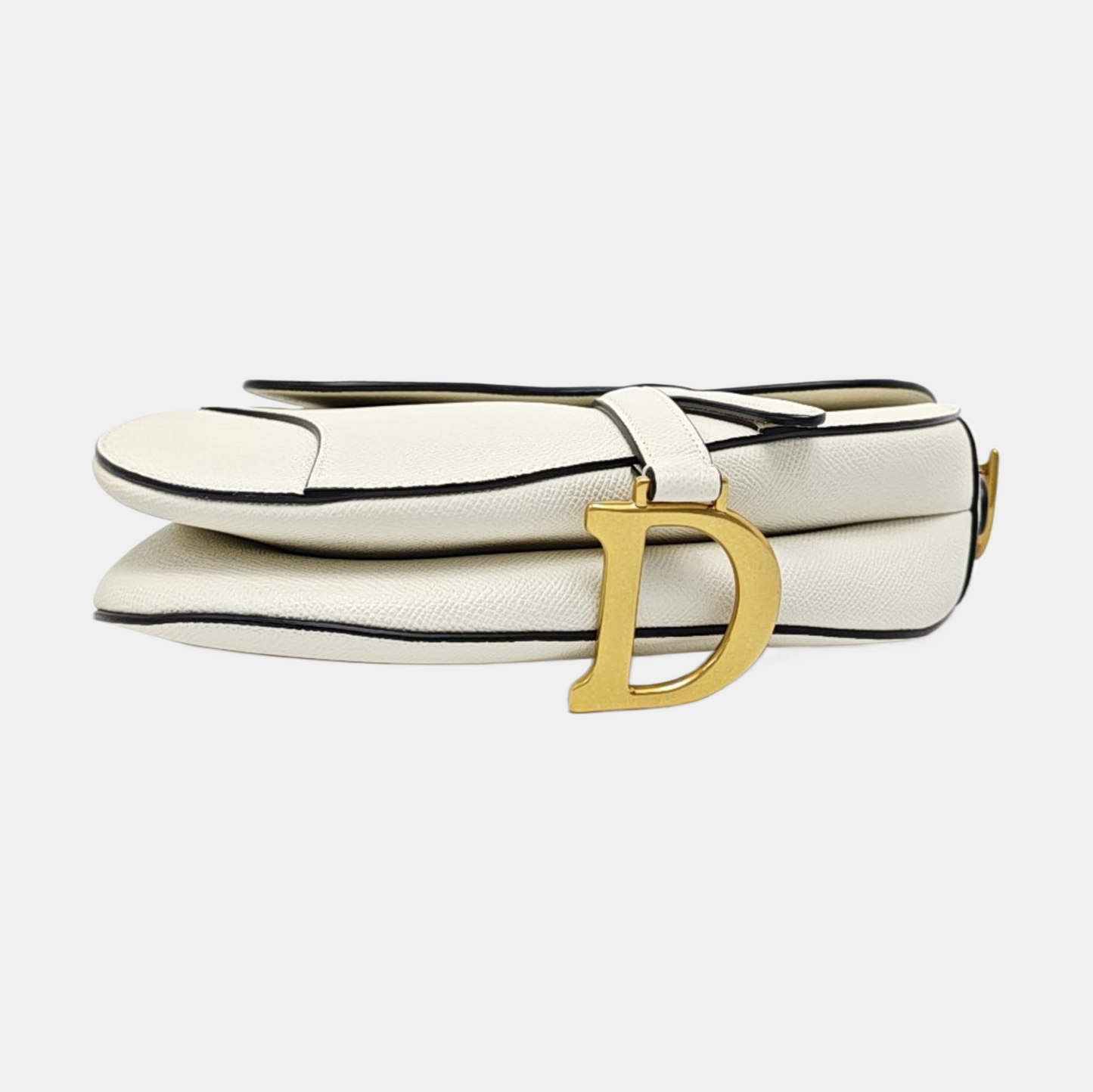 DIOR Saddle Small White Leather Saddle Bag with Gold Hardware, Removable Strap-(SKU)-968234985