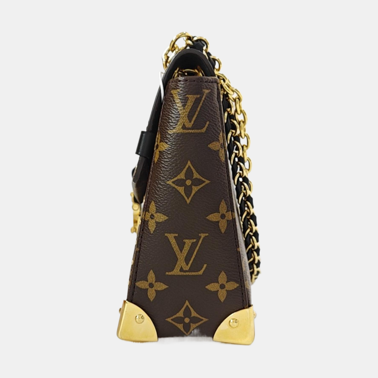 LOUIS VUITTON TRUNKIE Brown Coated Canvas Monogram Studs Crossbody Shoulder Bag with Gold Hardware-(SKU)-968485400