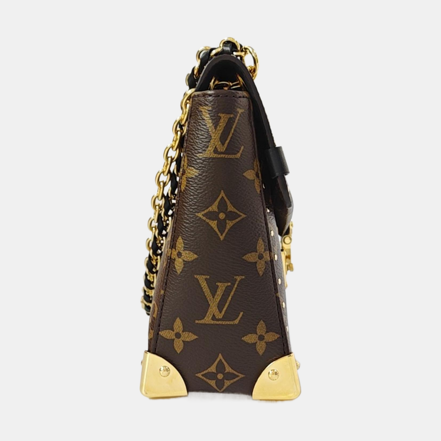 LOUIS VUITTON TRUNKIE Brown Coated Canvas Monogram Studs Crossbody Shoulder Bag with Gold Hardware-(SKU)-968485400