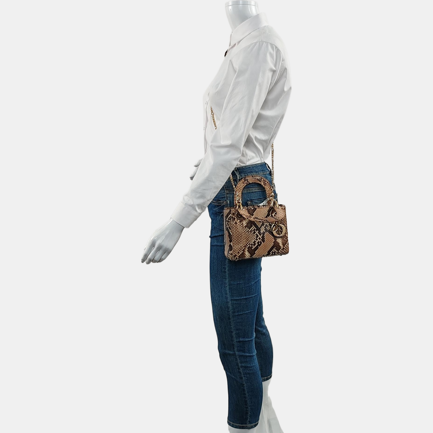 DIOR Lady Dior Mini Rose Gold Snake Skin Diana Bag Shoulder Bag Tote Bag Crossbody Bag Golden Hardware Removable Strap-(SKU)-968868076