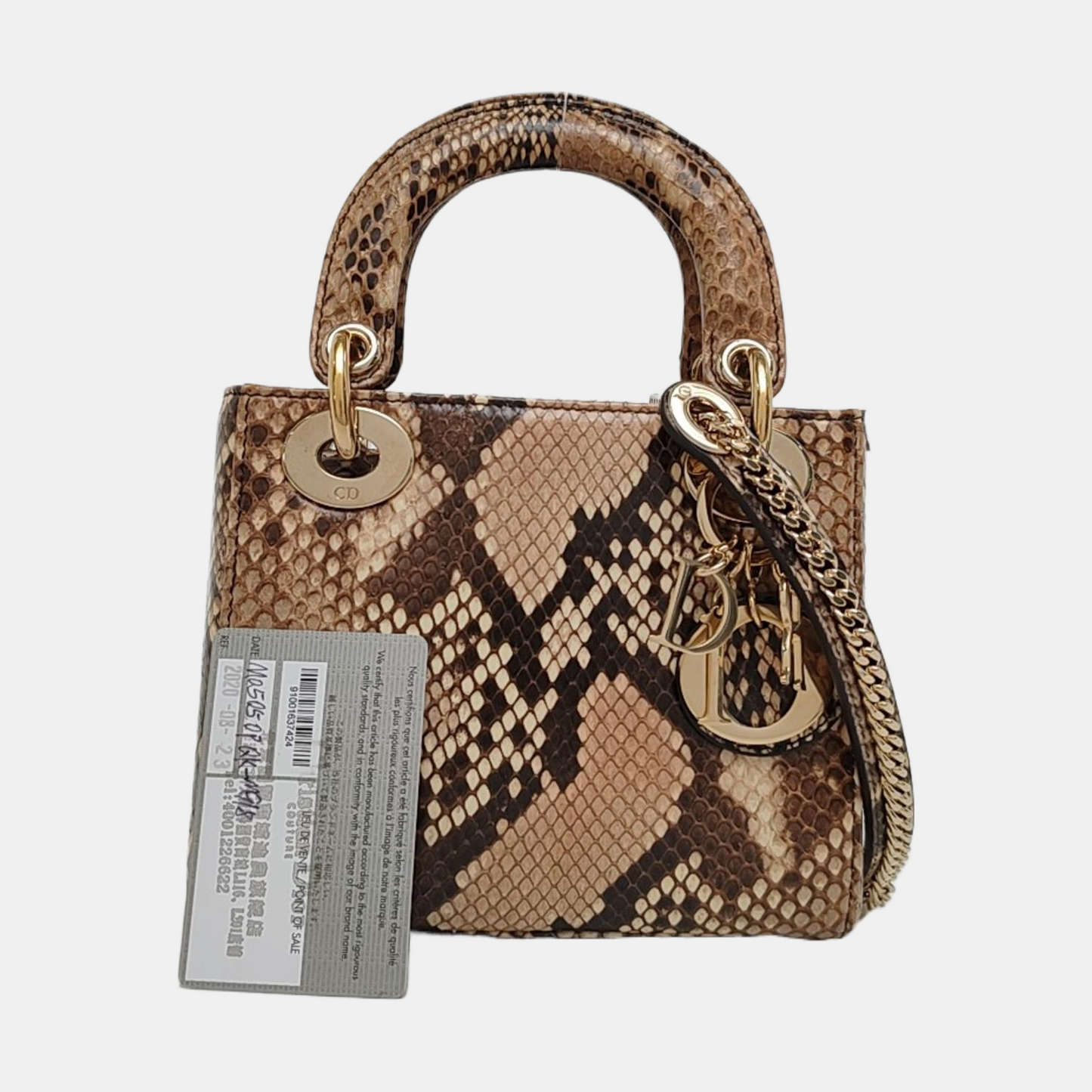 DIOR Lady Dior Mini Rose Gold Snake Skin Diana Bag Shoulder Bag Tote Bag Crossbody Bag Golden Hardware Removable Strap-(SKU)-968868076