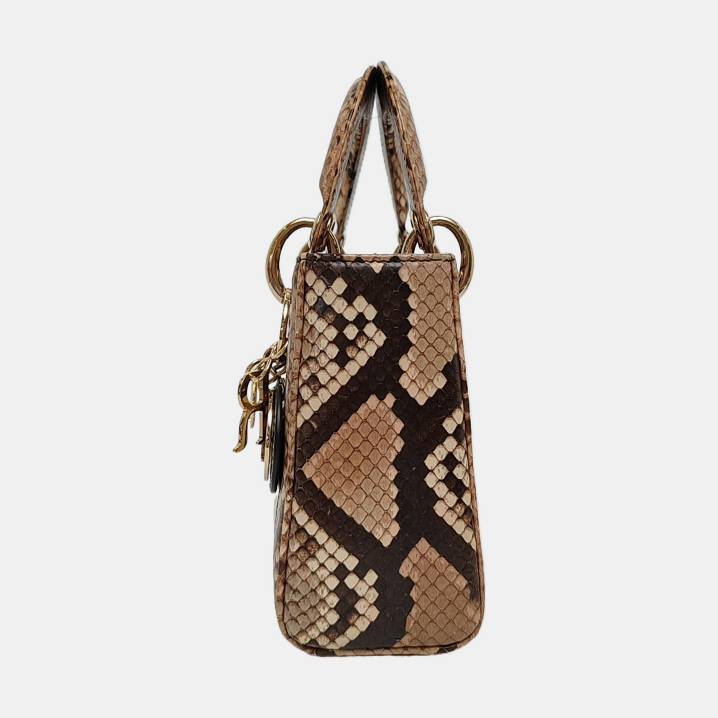 DIOR Lady Dior Mini Rose Gold Snake Skin Diana Bag Shoulder Bag Tote Bag Crossbody Bag Golden Hardware Removable Strap-(SKU)-968868076