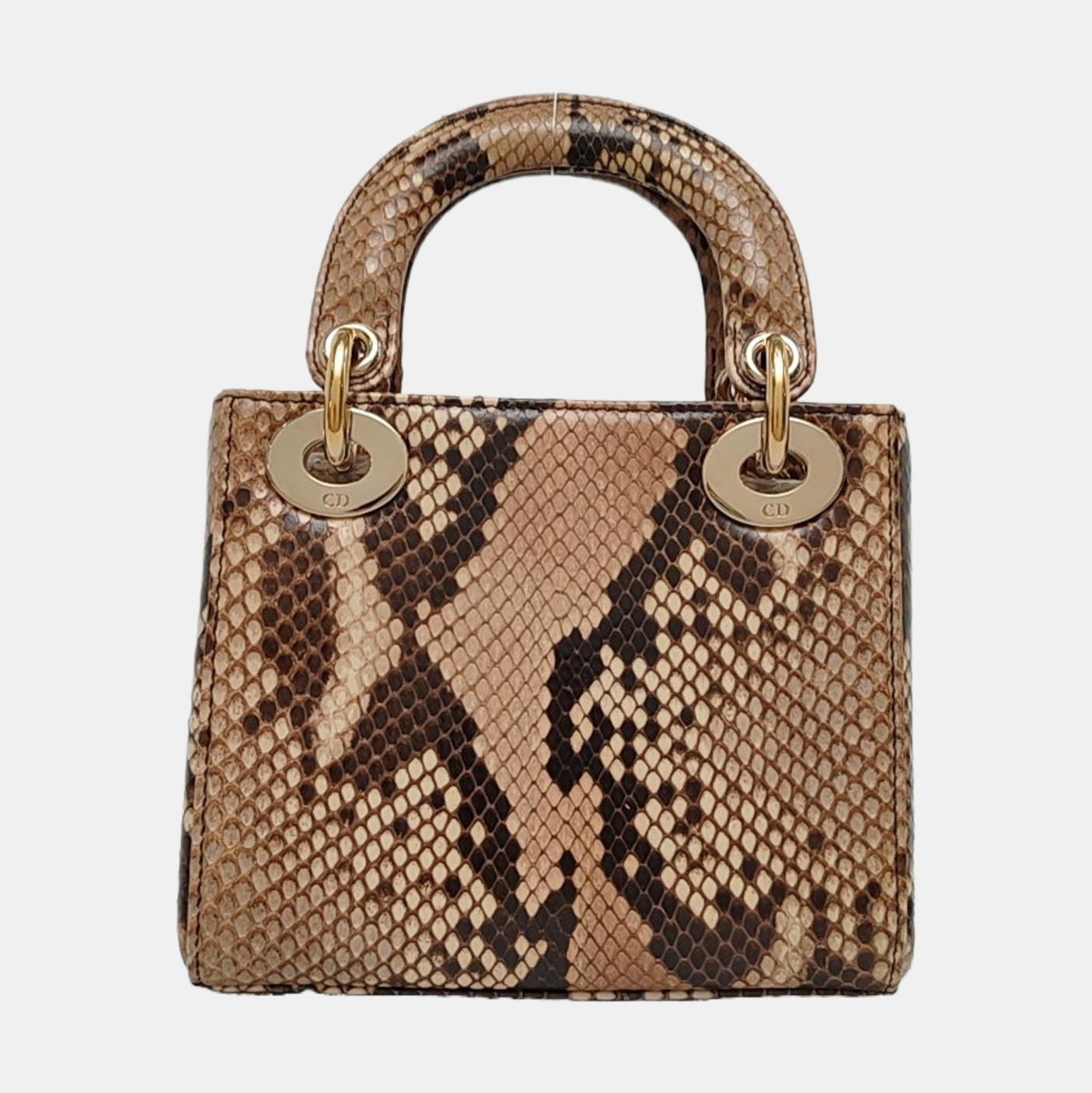 DIOR Lady Dior Mini Rose Gold Snake Skin Diana Bag Shoulder Bag Tote Bag Crossbody Bag Golden Hardware Removable Strap-(SKU)-968868076