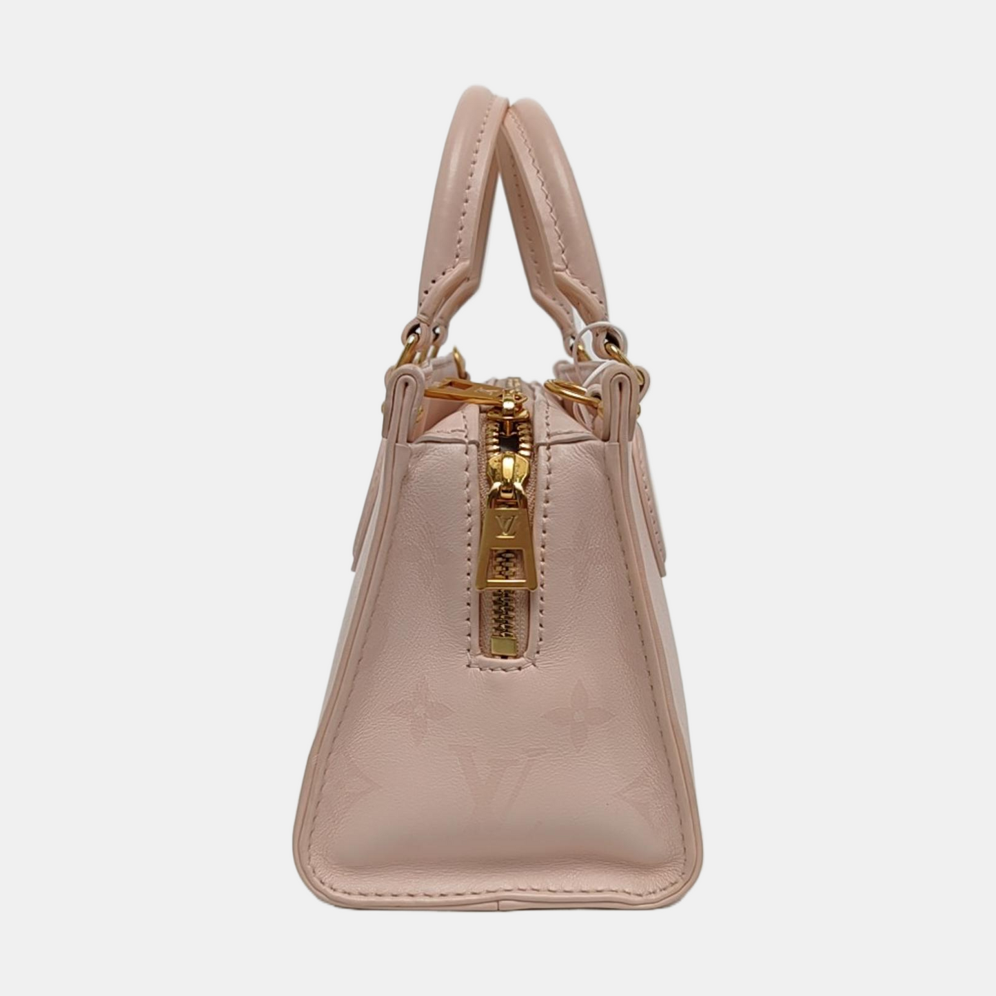 LOUIS VUITTON ONTHEGO small size pink leather Monogram shoulder bag with gold hardware and 2 detachable straps-(SKU)-968753925