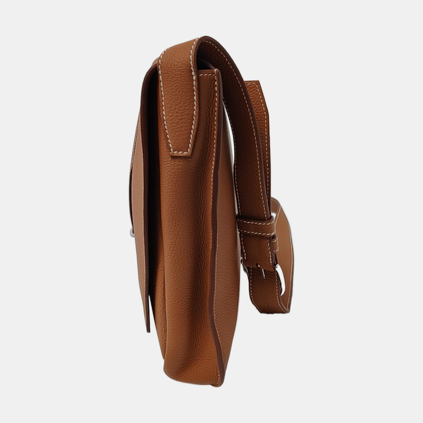 HERMÈS Steve Brown Togo Leather Shoulder Bag Crossbody with Silver Hardware, C, Complete Accessories-(SKU)-968650059