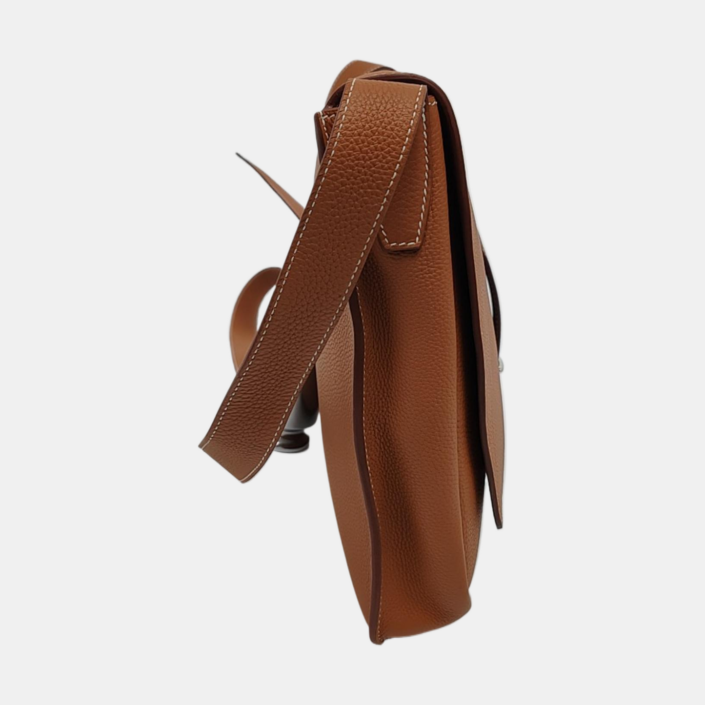 HERMÈS Steve Brown Togo Leather Shoulder Bag Crossbody with Silver Hardware, C, Complete Accessories-(SKU)-968650059