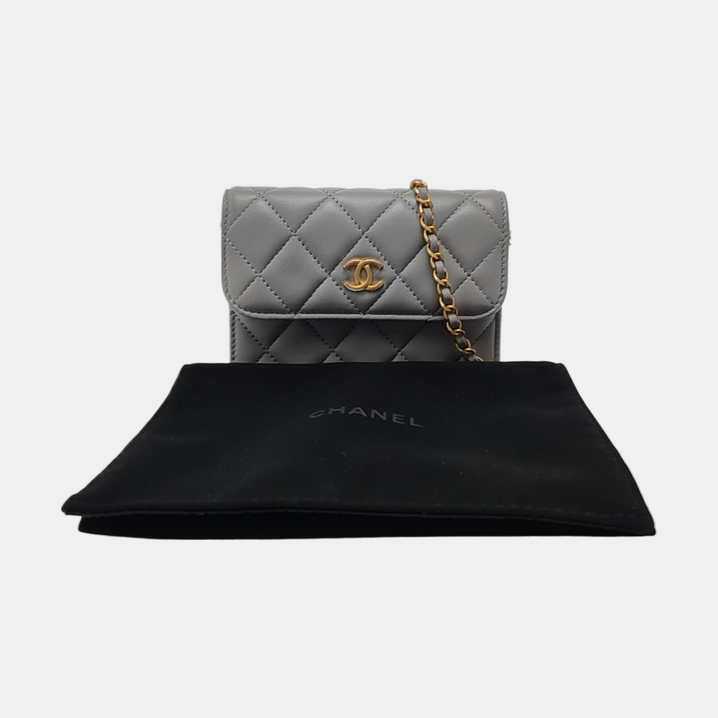 CHANEL WOC Grey Lamb Skin Quilted Quilted Single Shoulder Bag Crossbody Bag Golden Hardware 31 Opening-(SKU)-968722989