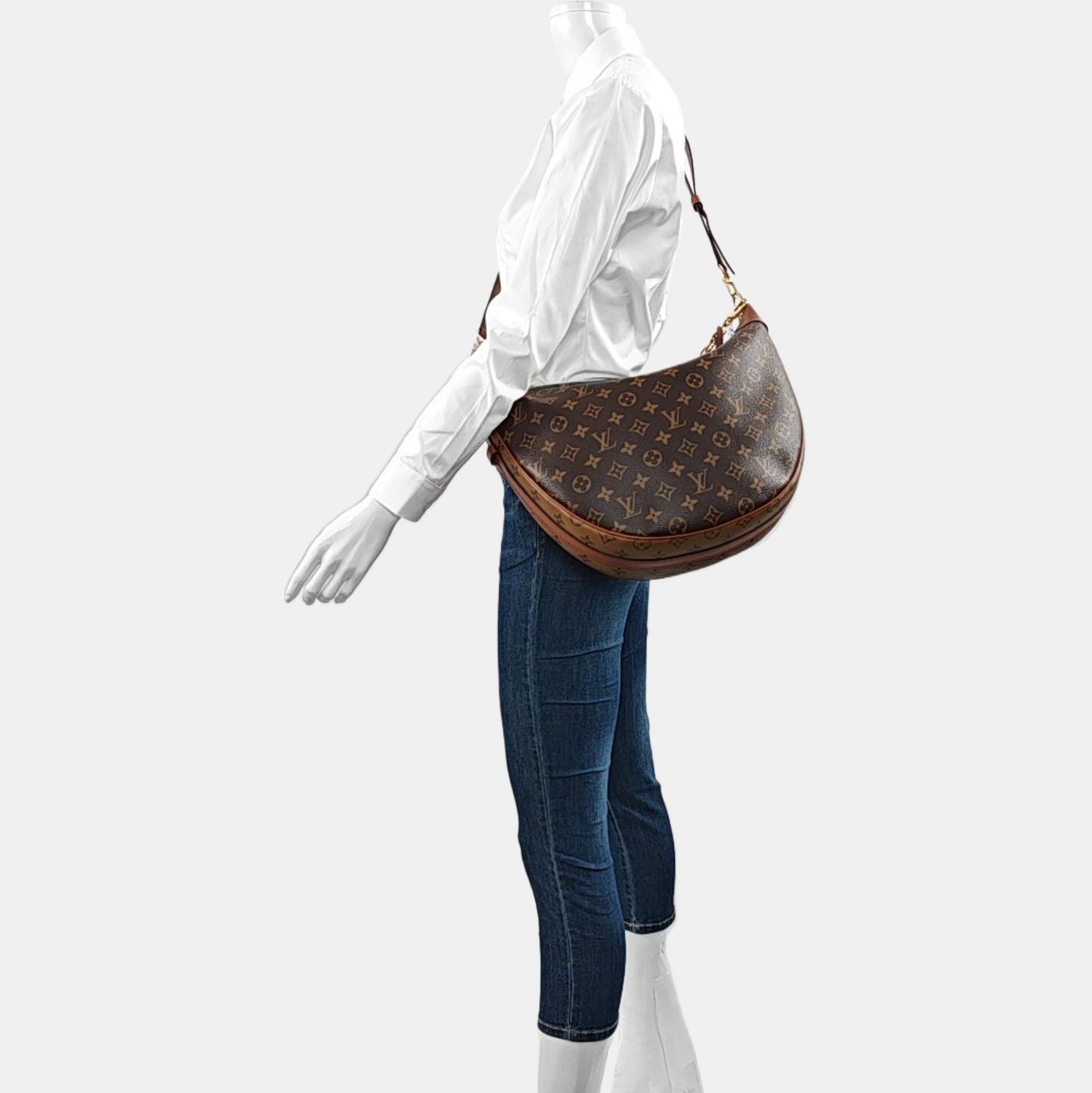 LOUIS VUITTON LOOP HOBO Brown Coated Canvas Monogram Crossbody Bag Tote Bag Shoulder Bag with Gold Hardware, Detachable Shoulder Straps, and 2 Pockets-(SKU)-968690429