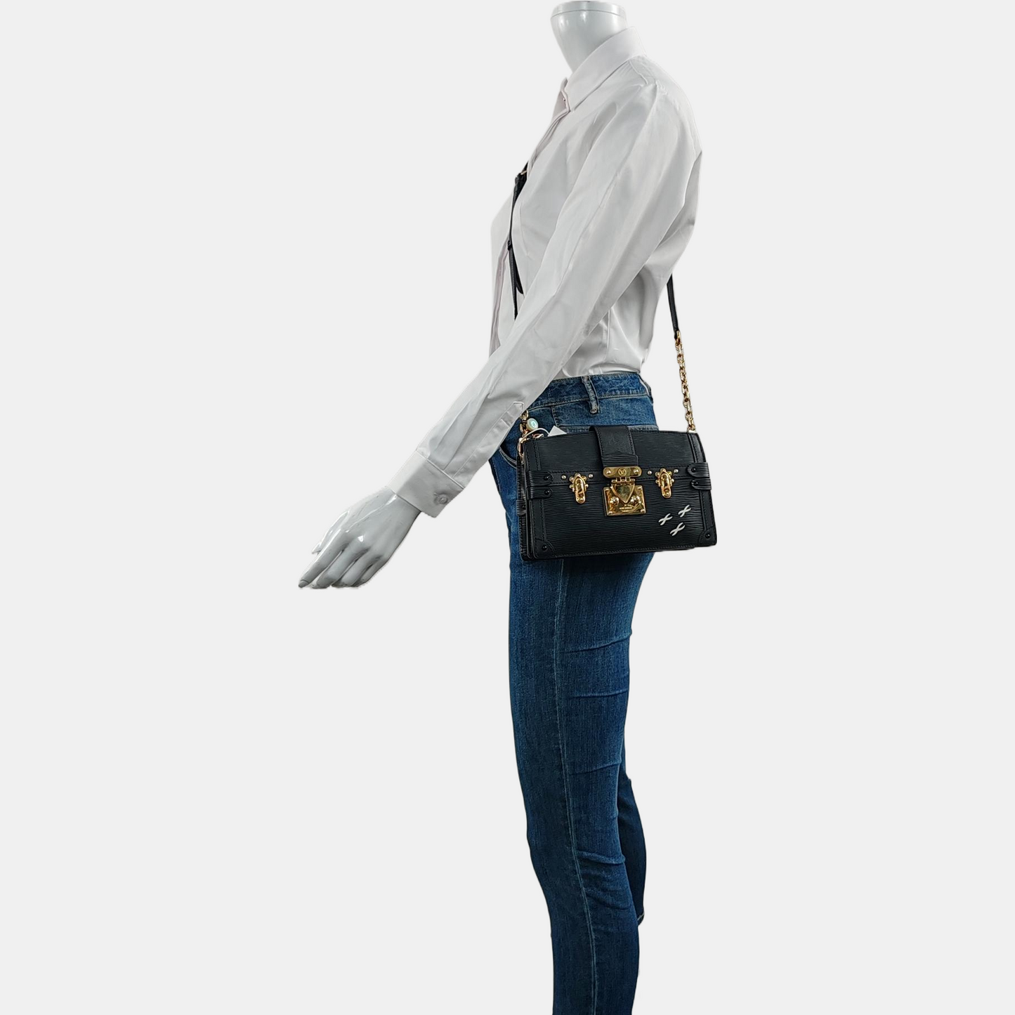 LOUIS VUITTON TRUNK Black EPI Leather Wavy Shoulder Bag, Crossbody with Golden Hardware Removable Strap-(SKU)-968503593