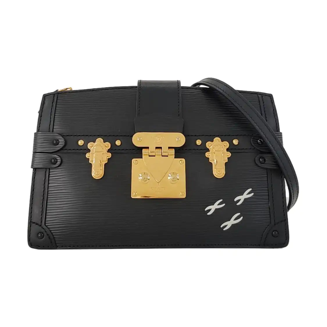 LOUIS VUITTON TRUNK Black EPI Leather Wavy Shoulder Bag, Crossbody with Golden Hardware Removable Strap-(SKU)-968503593
