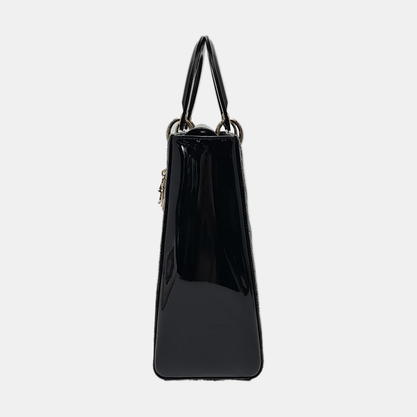 DIOR Lady Dior Large Black Patent Leather Quilted Cannage Diagonal Shoulder Bag with Detachable Strap-(SKU)-968905139