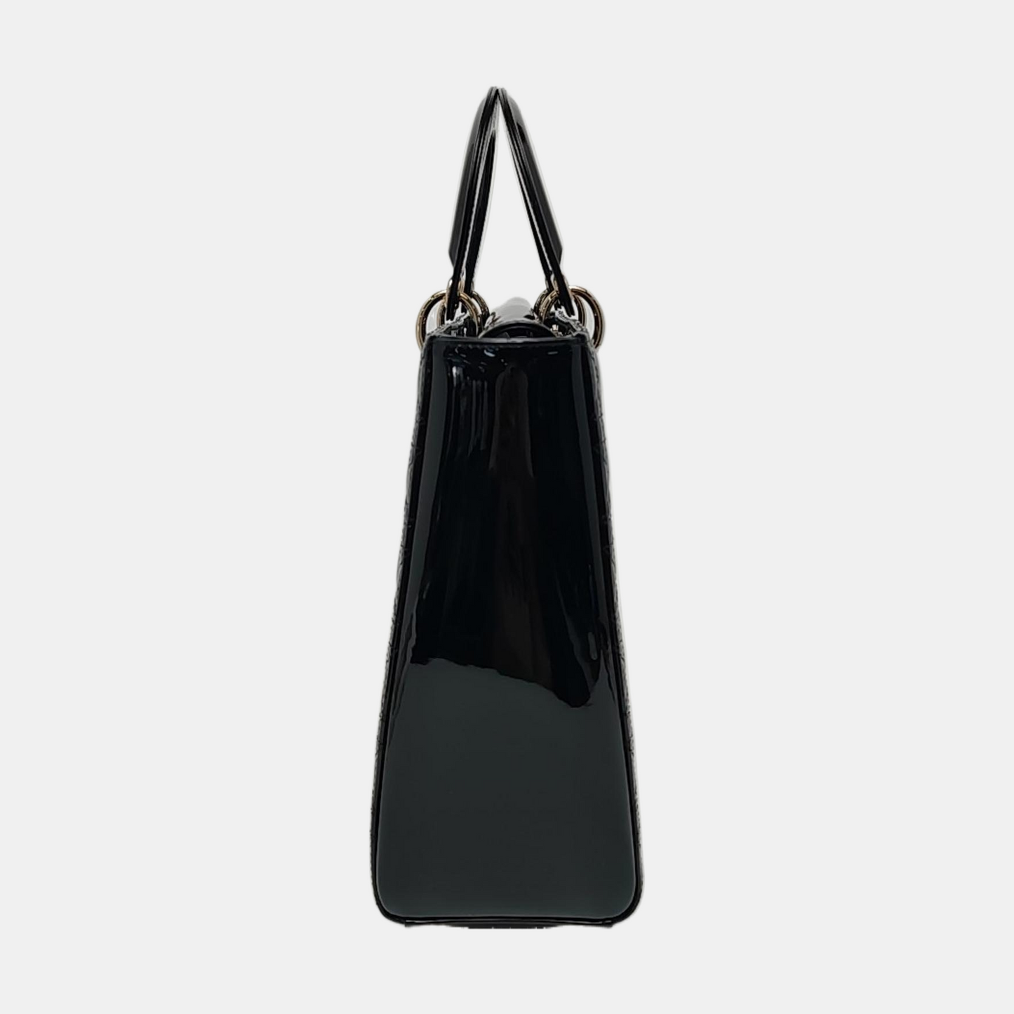 DIOR Lady Dior Large Black Patent Leather Quilted Cannage Diagonal Shoulder Bag with Detachable Strap-(SKU)-968905139