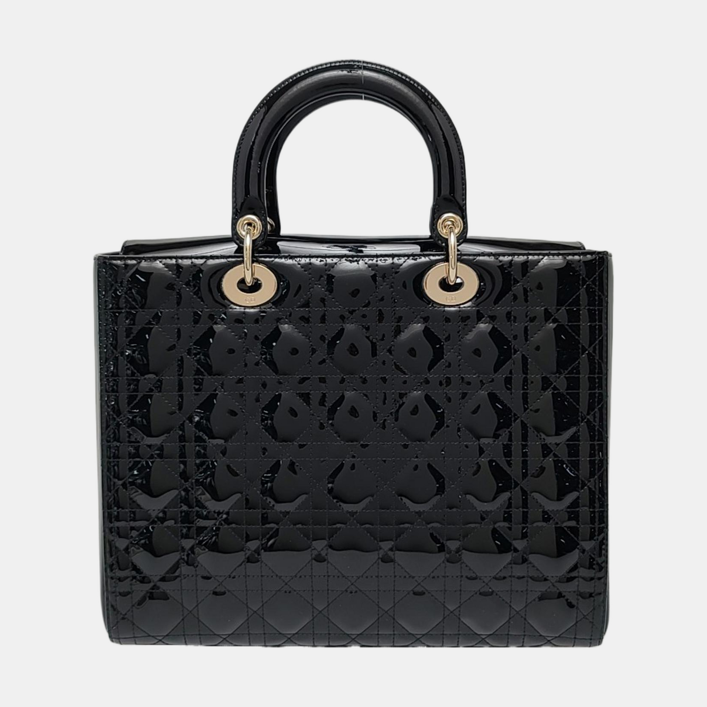 DIOR Lady Dior Large Black Patent Leather Quilted Cannage Diagonal Shoulder Bag with Detachable Strap-(SKU)-968905139