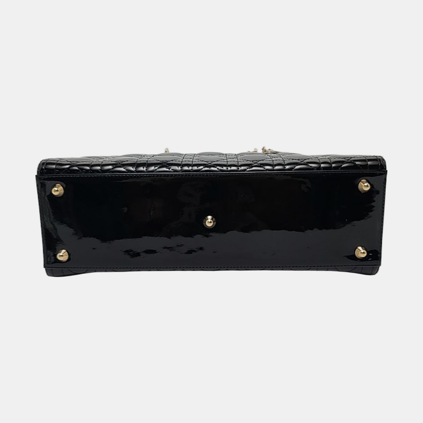 DIOR Lady Dior Large Black Patent Leather Quilted Cannage Diagonal Shoulder Bag with Detachable Strap-(SKU)-968905139
