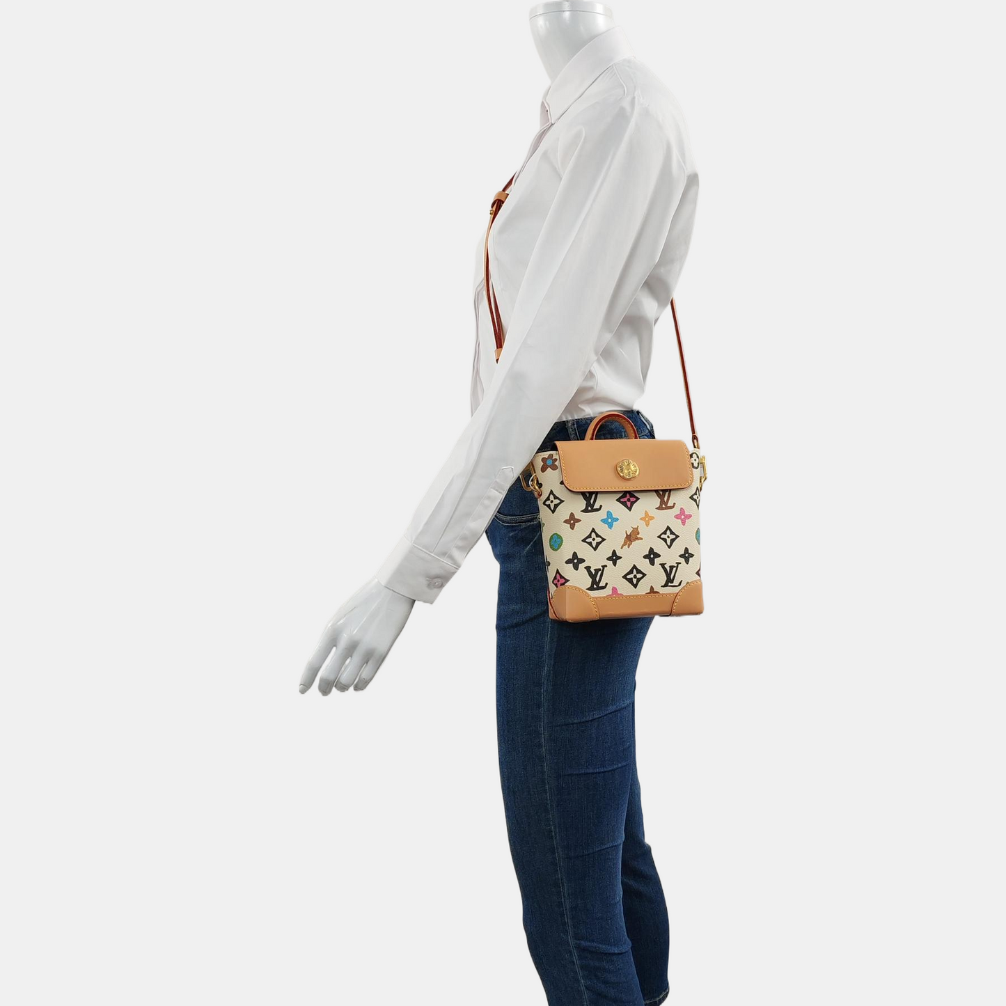 LOUIS VUITTON STEAMER Beige Cowhide Monogram Printed Crossbody Bag Shoulder Bag Golden Hardware Removable Shoulder Strap-(SKU)-964581340