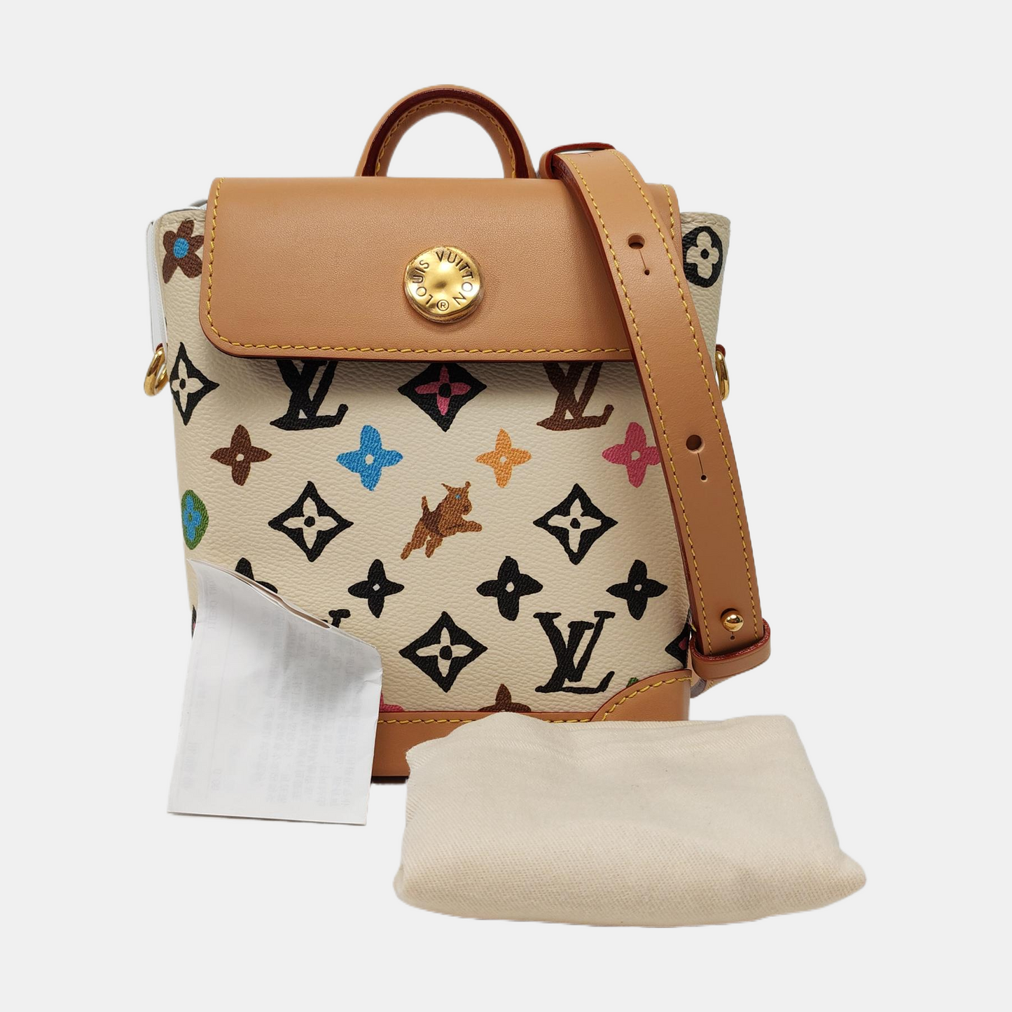 LOUIS VUITTON STEAMER Beige Cowhide Monogram Printed Crossbody Bag Shoulder Bag Golden Hardware Removable Shoulder Strap-(SKU)-964581340