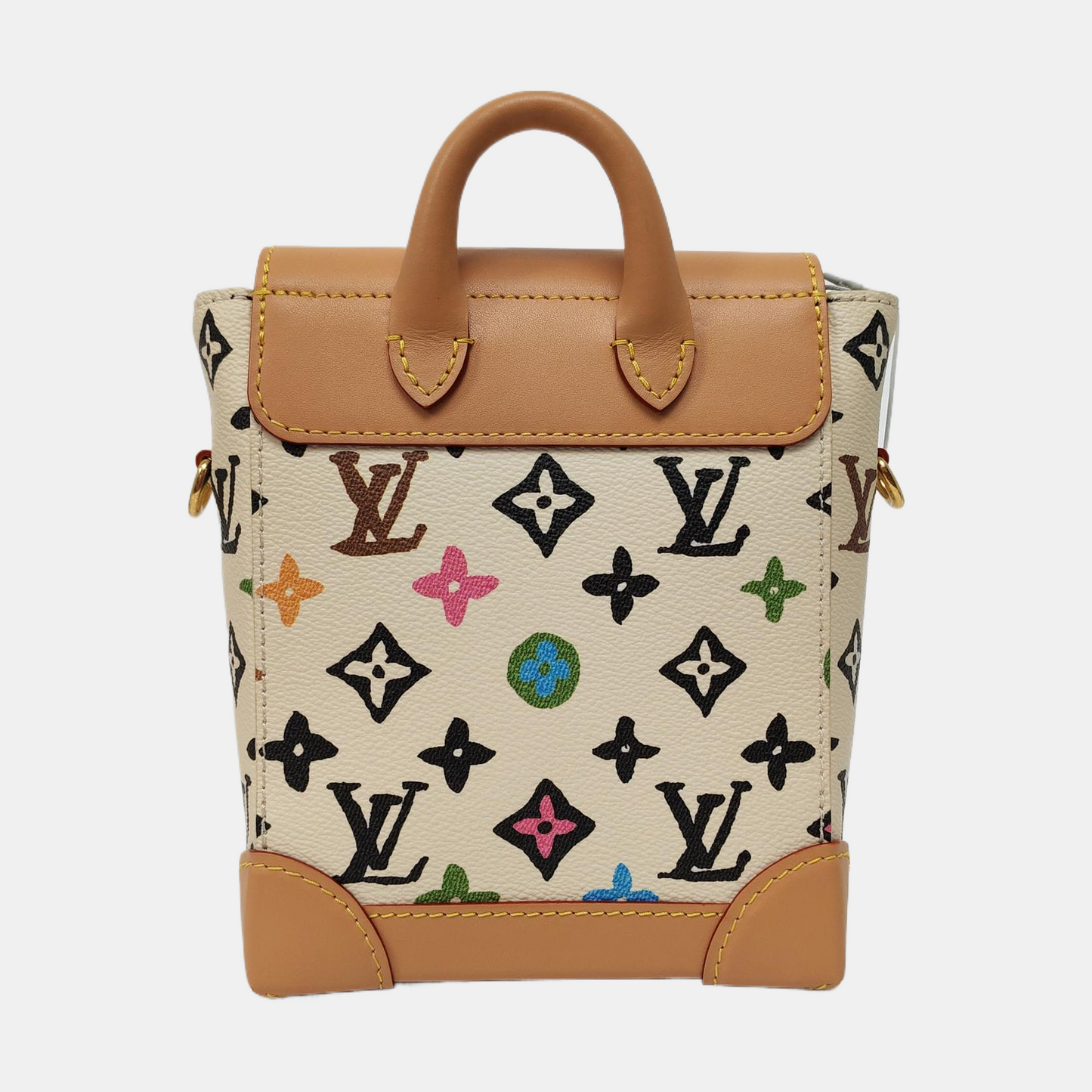 LOUIS VUITTON STEAMER Beige Cowhide Monogram Printed Crossbody Bag Shoulder Bag Golden Hardware Removable Shoulder Strap-(SKU)-964581340