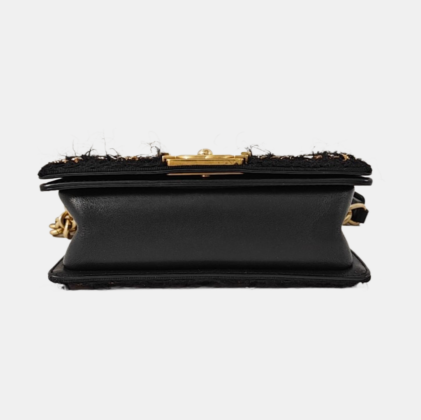 CHANEL BOY CHANEL Small Size Black Calfskin Quilted Diagonal Bag, Shoulder Bag with Detachable Strap, Golden Hardware, 23 Clasps-(SKU)-968888803