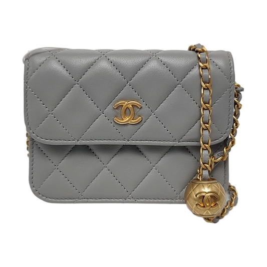 CHANEL WOC Grey Lamb Skin Quilted Quilted Single Shoulder Bag Crossbody Bag Golden Hardware 31 Opening-(SKU)-968722989