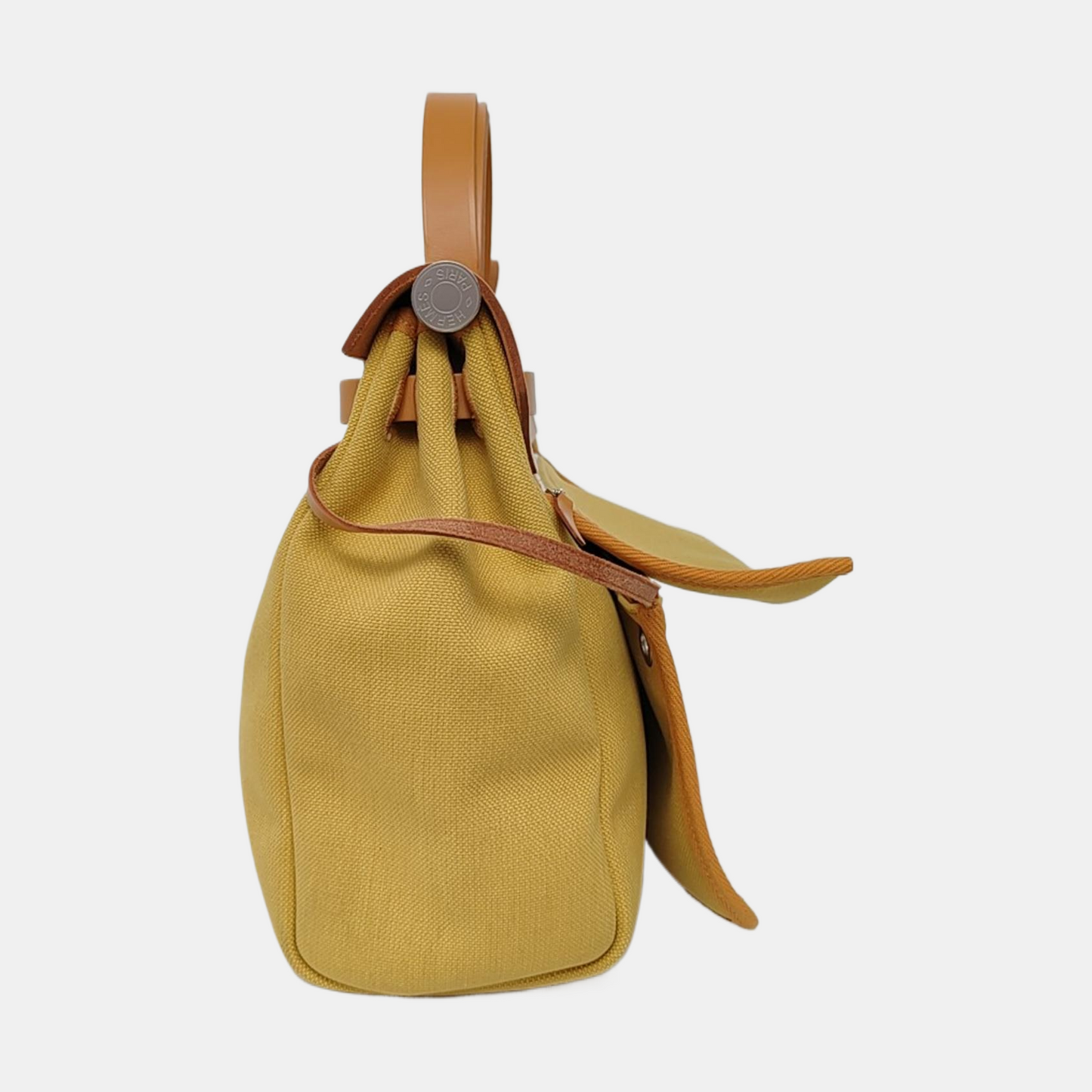 HERMÈS Herbag 31 Fennel Canvas Crossbody, Tote, and Shoulder Bag with Silver Hardware D, Detachable Strap-(SKU)-968228092
